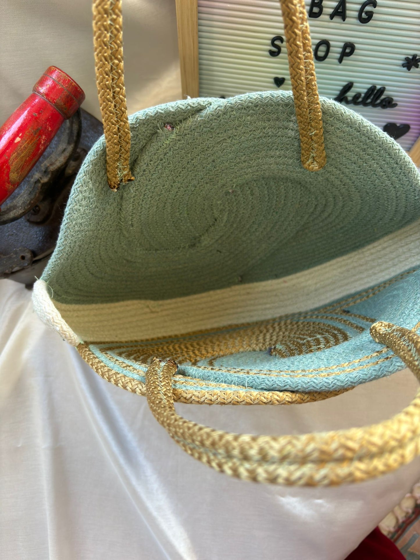 White/Brown Cotton Bag, Hand Women Bag,Vintage