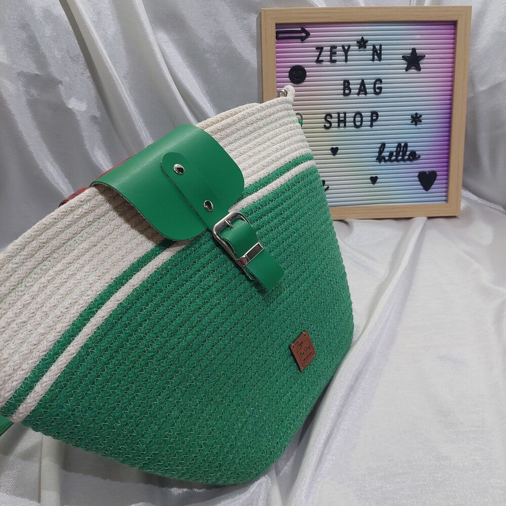 Green Summer Cotton Bag, Hand Women Bag,Vintage